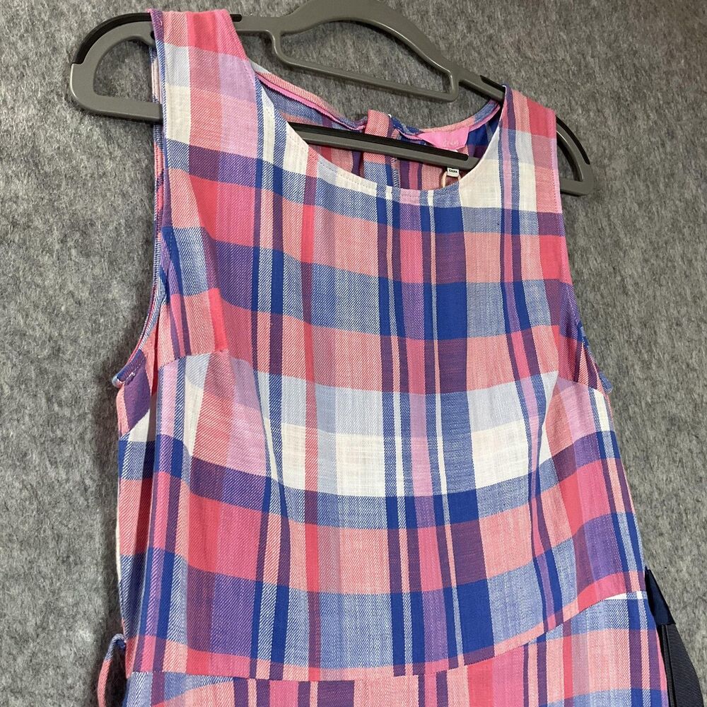 Joules Dress Womens 8 Pink Blue Plaid Sleeveless Tie Belt Midi Cottage New - Picture 4 of 14